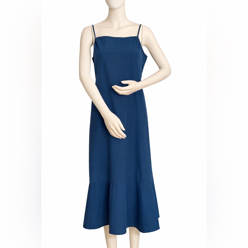 Uniqlo Hana Tajima Blue Minimalist Midi Dress 100% Cotton Size S - Picture 2 of 7